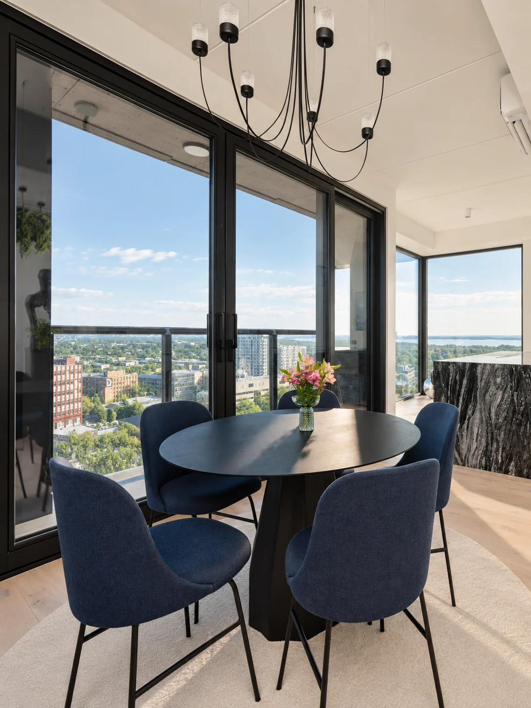 Dining, framed by glass